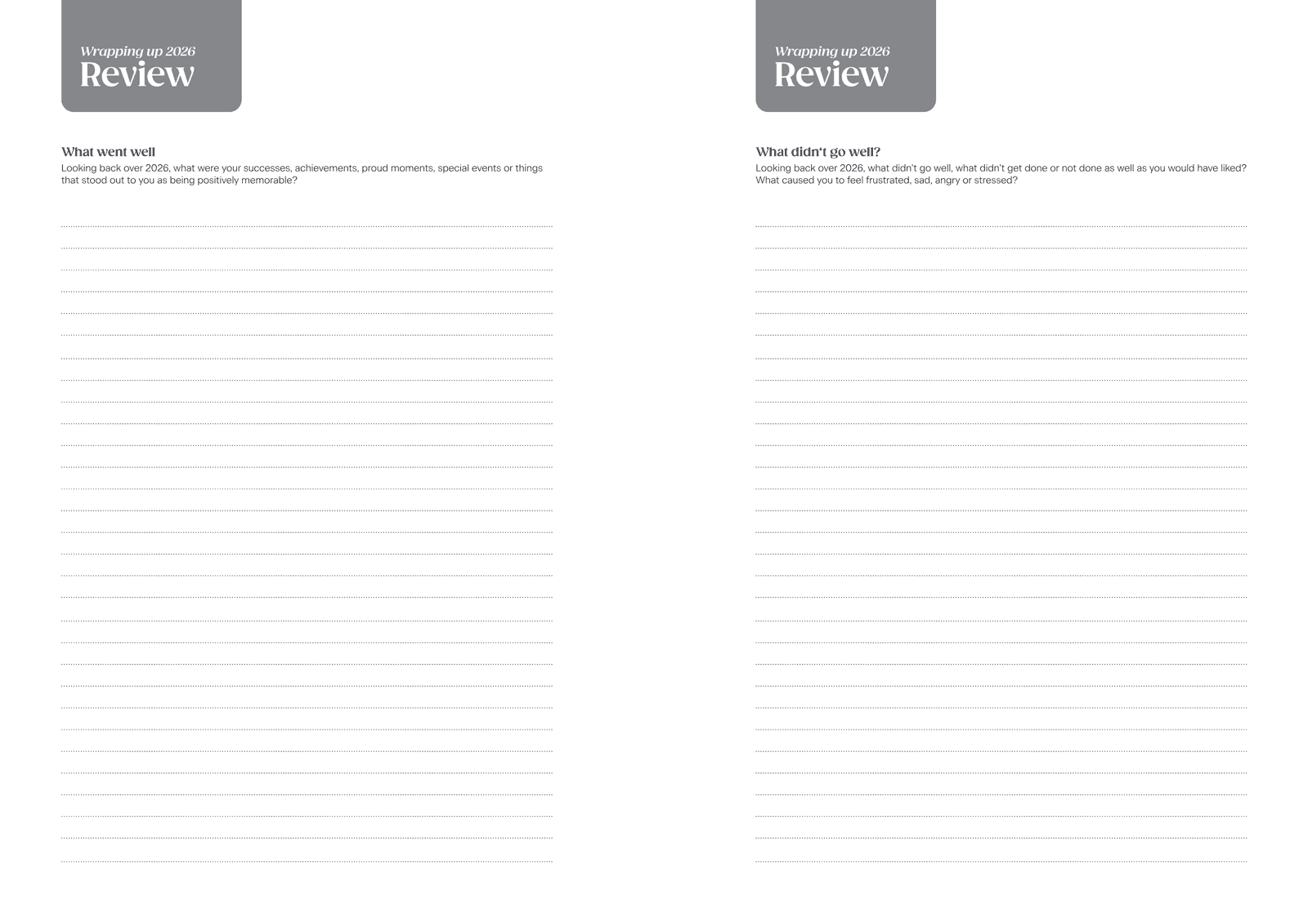 Wrap-up pages from the Live Well Life Planner