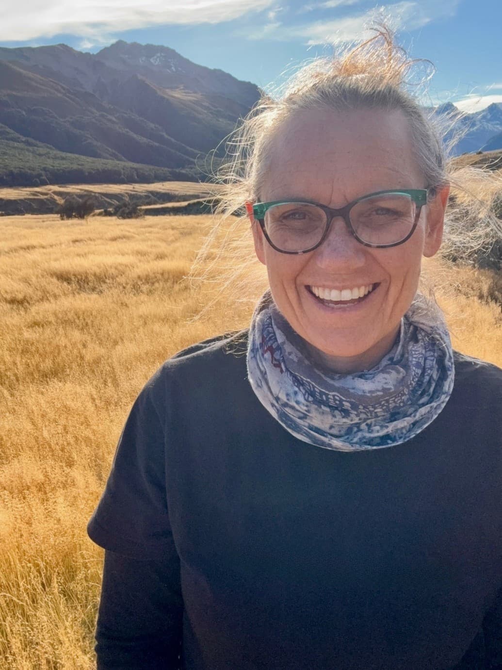 Tracey Hancock smiling in the Ahuriri Valley